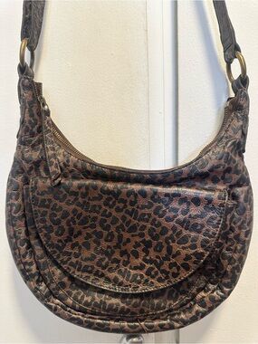 Frye Leopard-Print Crescent Shoulder Bag in Brown and Black